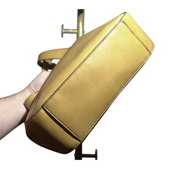 Emilie M VTG Leather Tote Mustard Yellow Western Cut-Out Sz M Western Structured - Picture 5 of 11